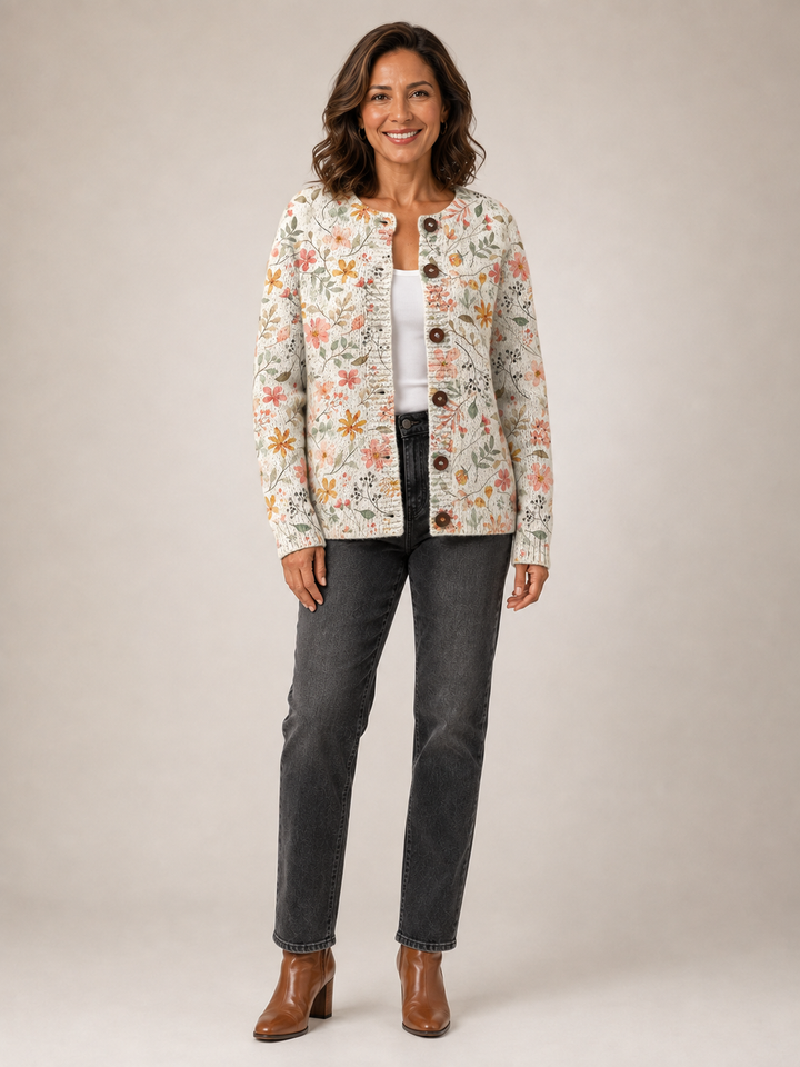 Greta | Cardigan fleuri vintage en maille