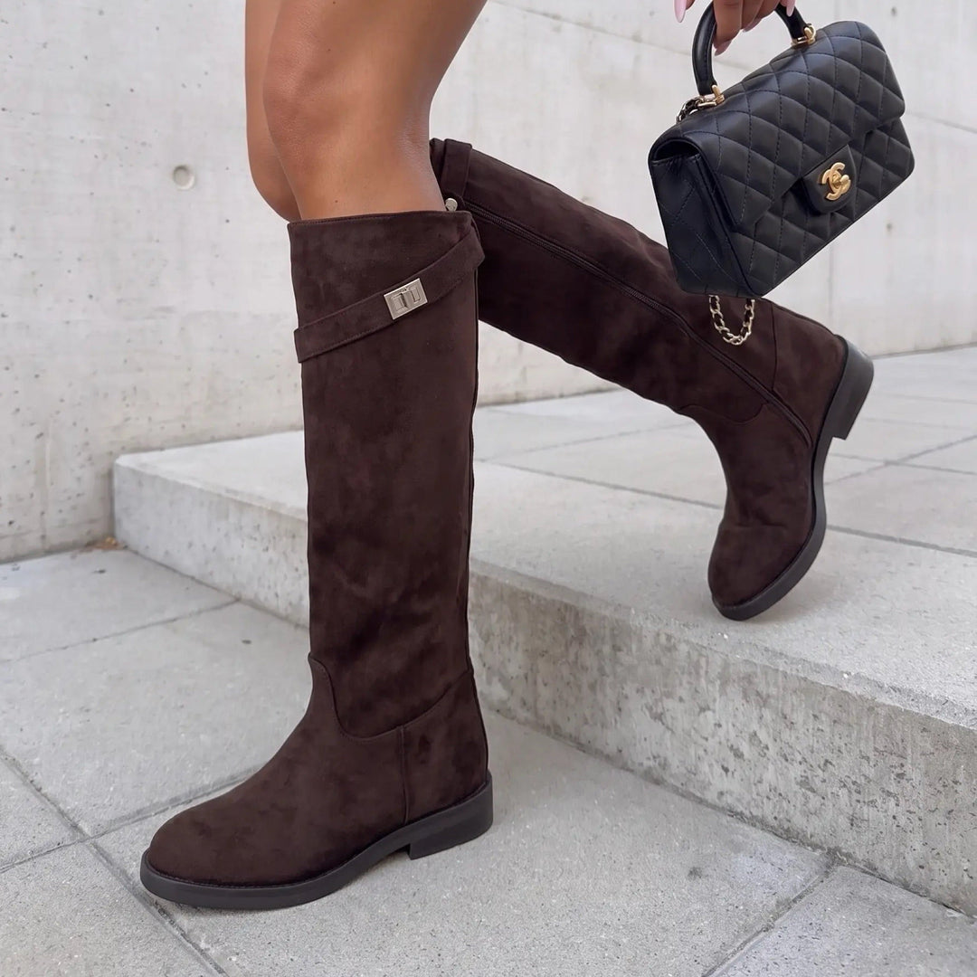 Eulalie | Bottes marron foncé à détails argentés
