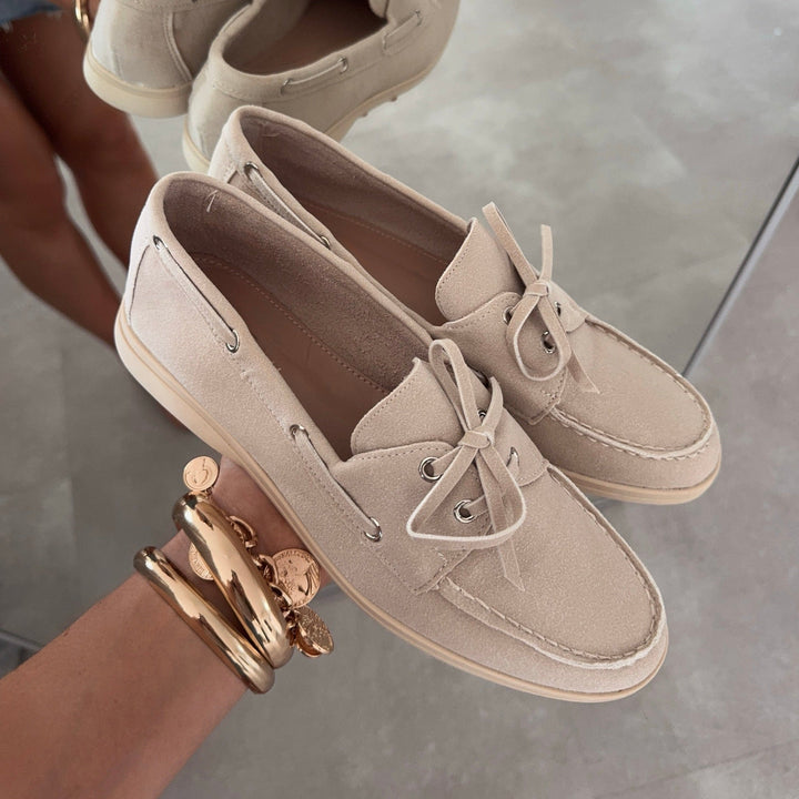 Oriane | Mocassins bateau beiges à nœud