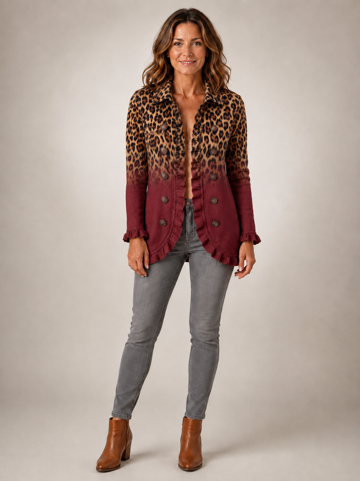 Talia | Blazer volanté léopard dégradé bordeaux