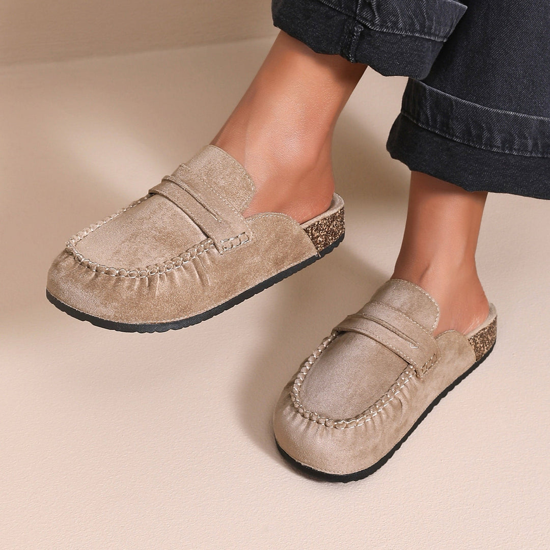 Emmanuelle | Mules mocassins beiges à semelle liège