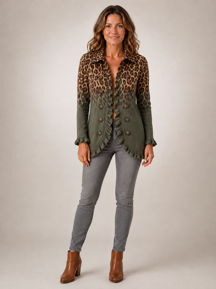 Rowena | Blazer volanté léopard dégradé vert