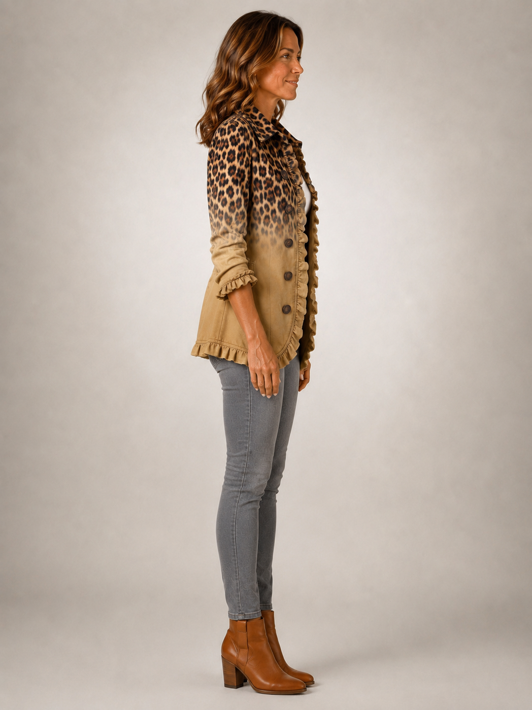 Marlowe | Blazer volanté léopard dégradé ocre