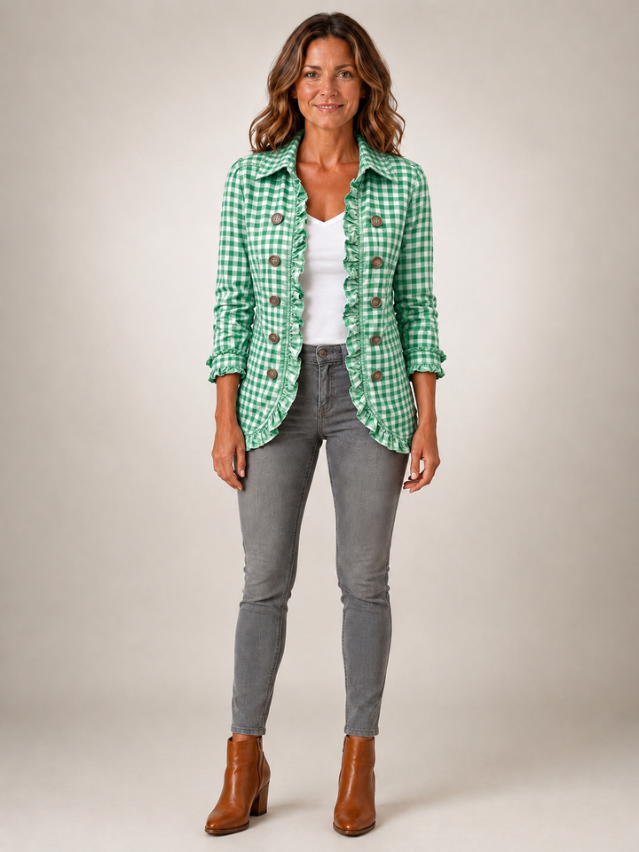 Charlene | Veste chemise volantée à carreaux