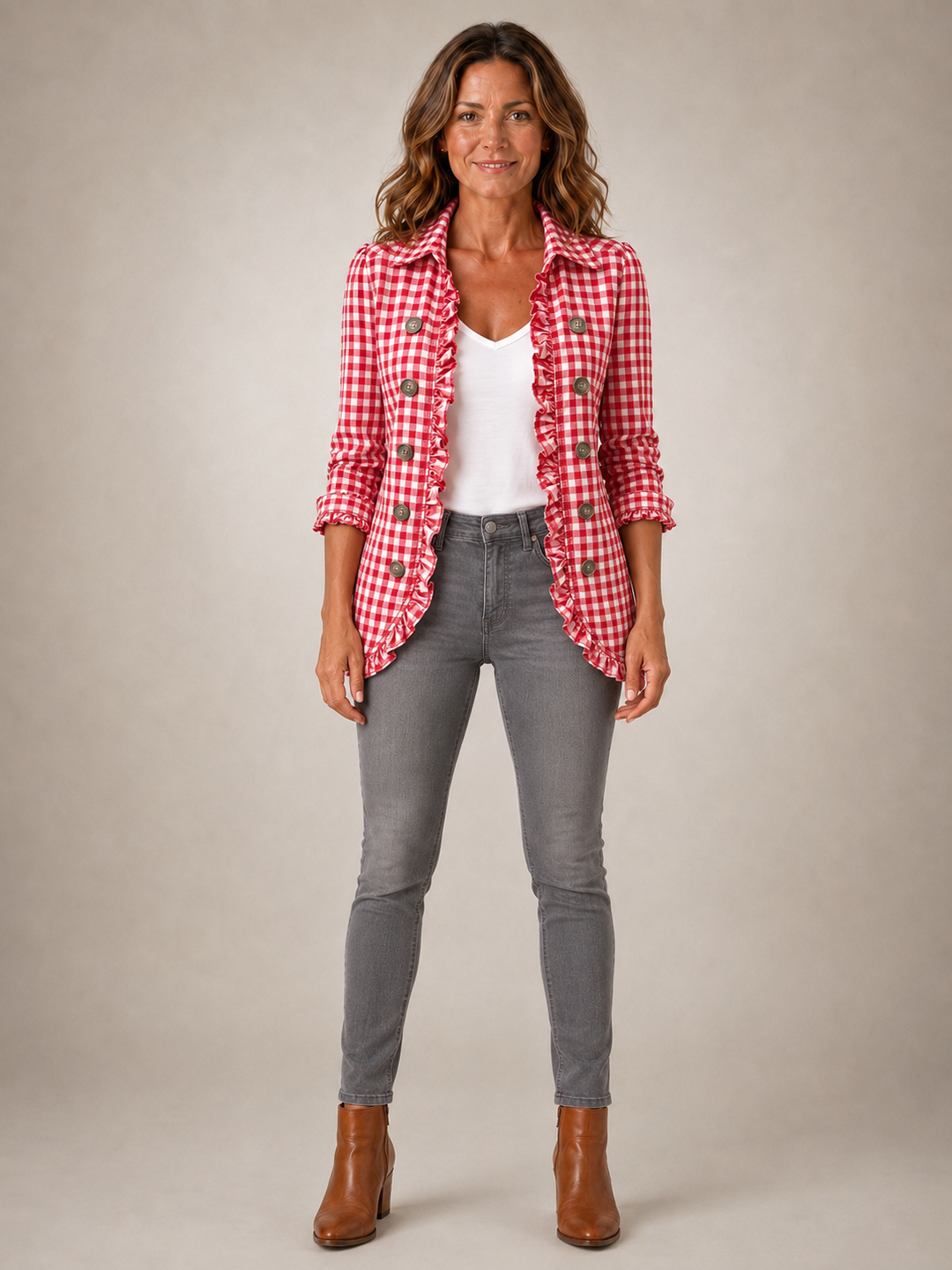 Charlene | Veste chemise volantée à carreaux