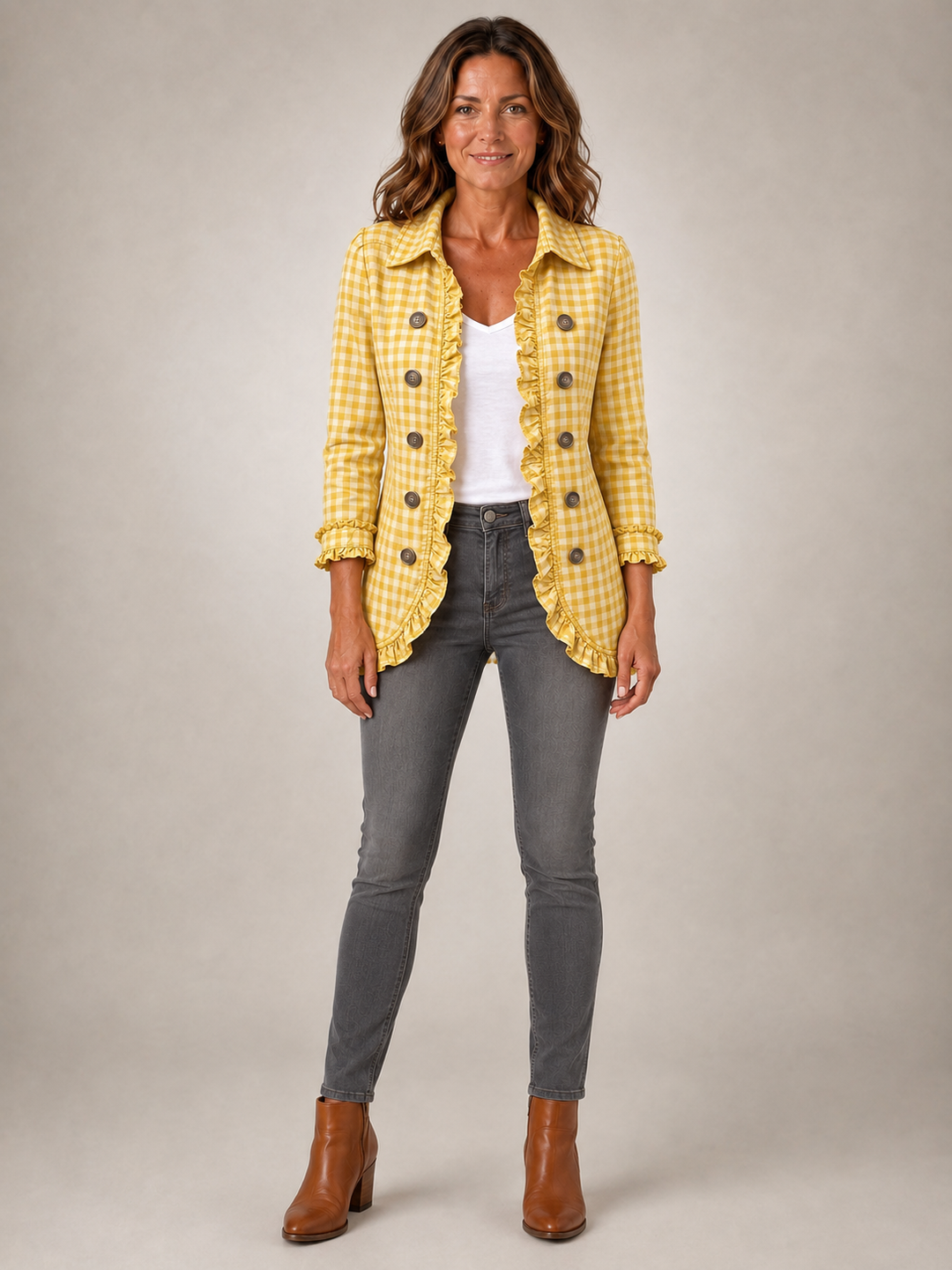 Charlene | Veste chemise volantée à carreaux
