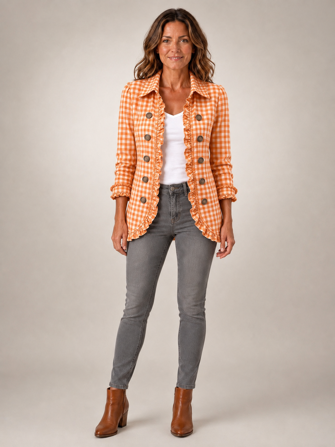 Charlene | Veste chemise volantée à carreaux