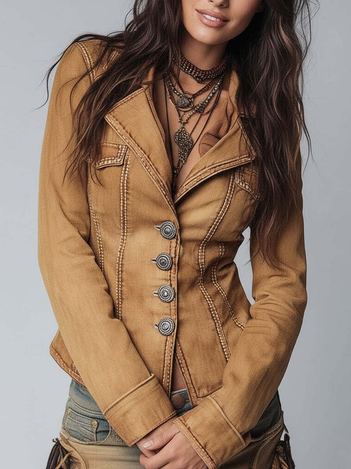 Louisiane | Veste en jean cintrée à boutons ornés