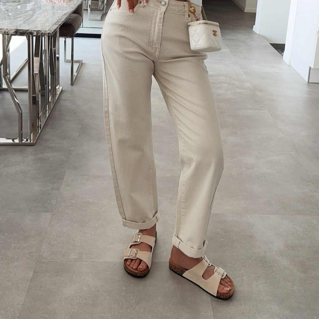 Cécile | Mules beiges à double bride et boucles