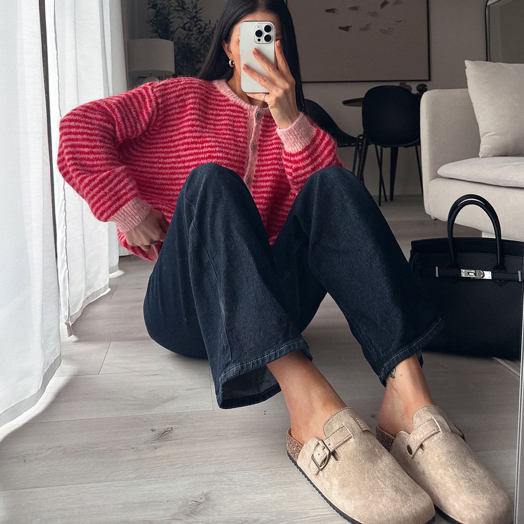 Héloïse | Mules en daim beiges à boucle