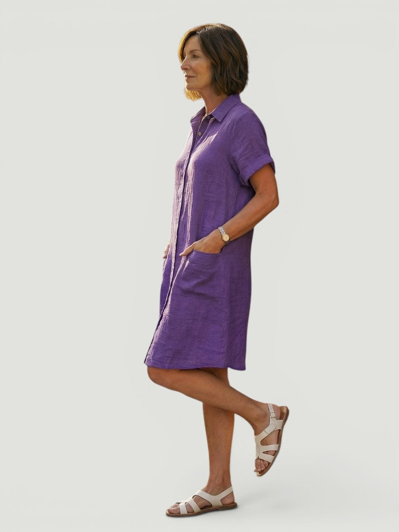 Lorène — Robe courte chemise à poches