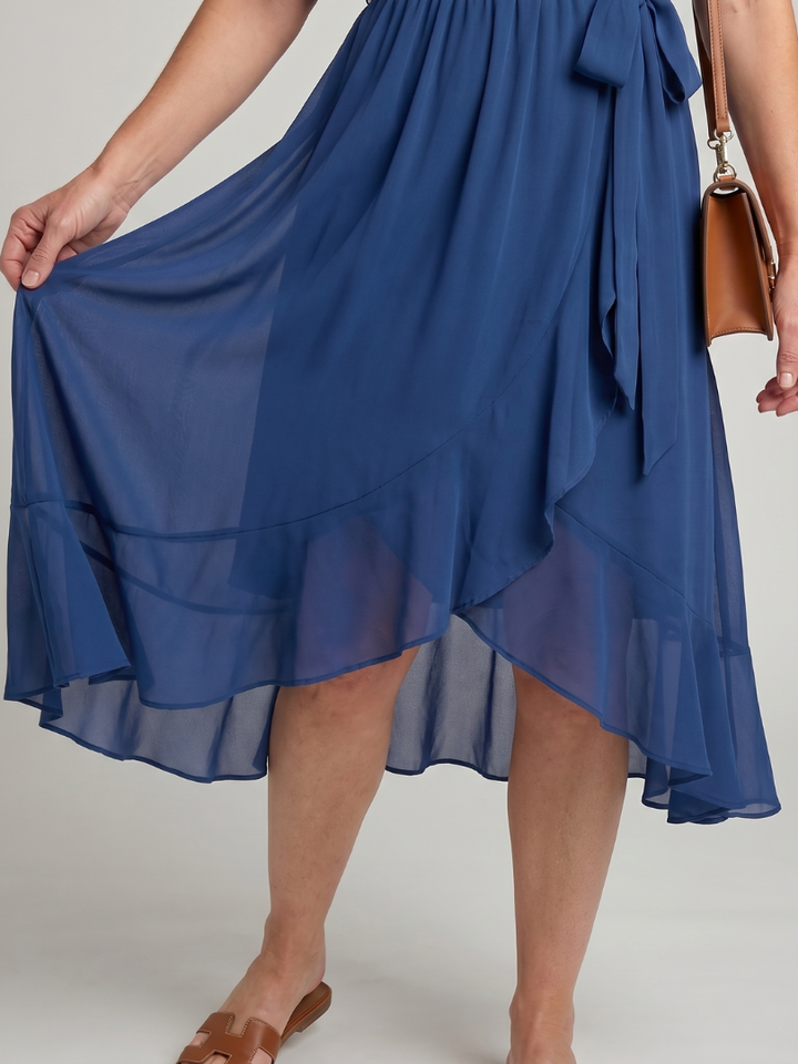 Léane — Robe midi portefeuille à ceinture