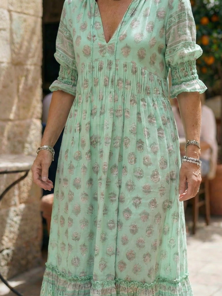 Isaline — Robe longue à imprimé block print