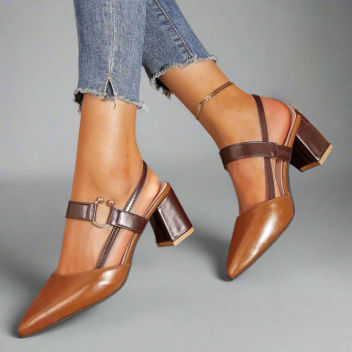 Solène | Escarpins slingback pointus à talon bloc