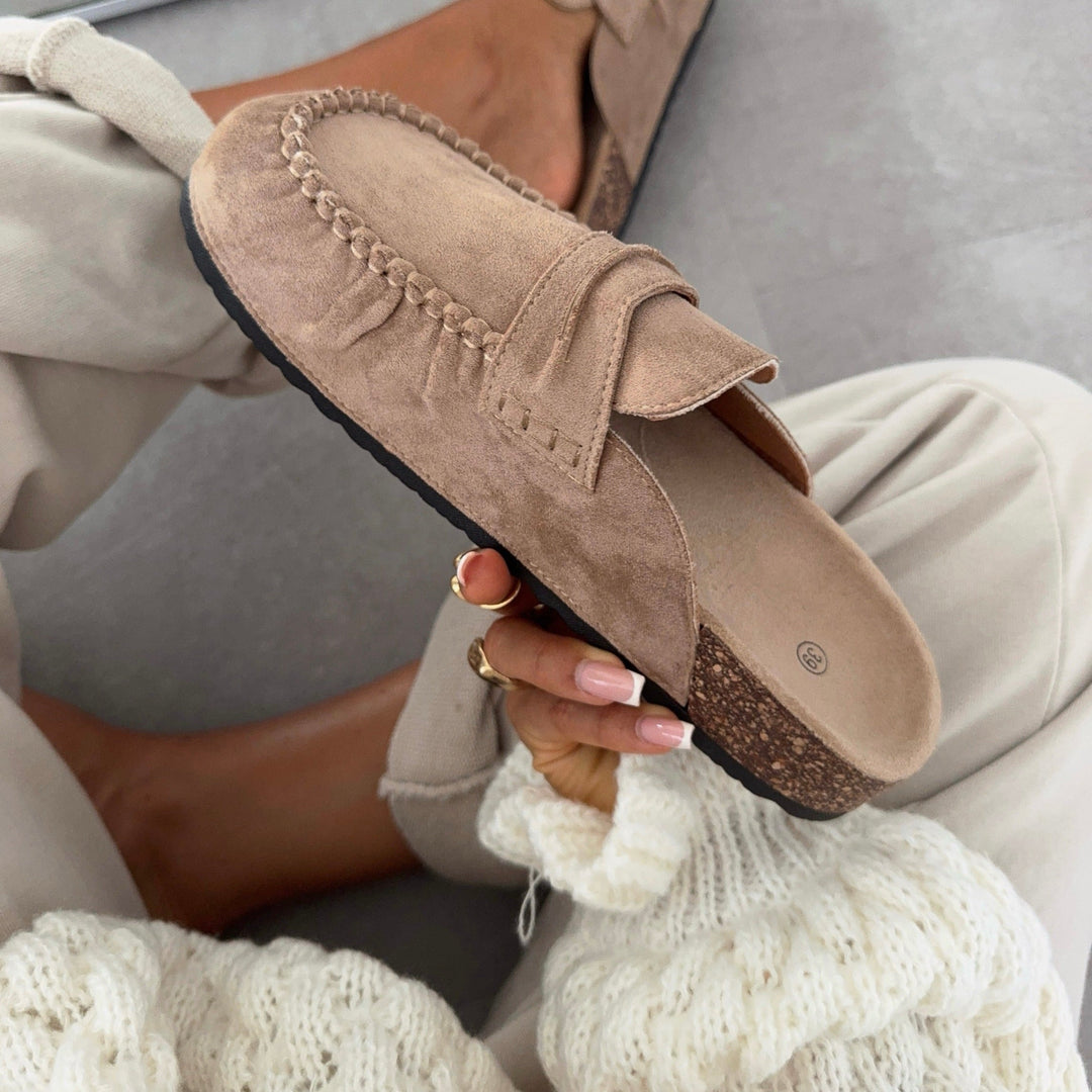 Emmanuelle | Mules mocassins beiges à semelle liège