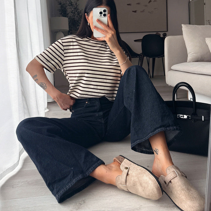 Héloïse | Mules en daim beiges à boucle