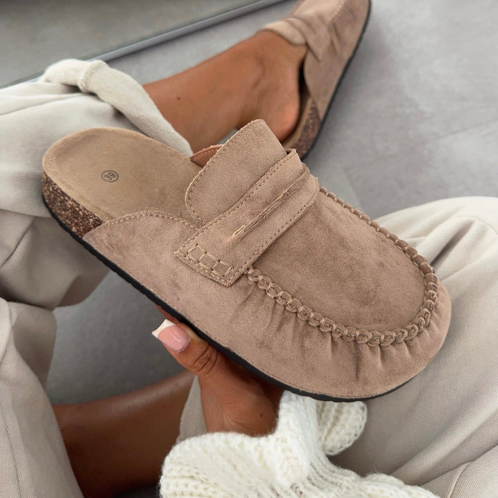 Emmanuelle | Mules mocassins beiges à semelle liège