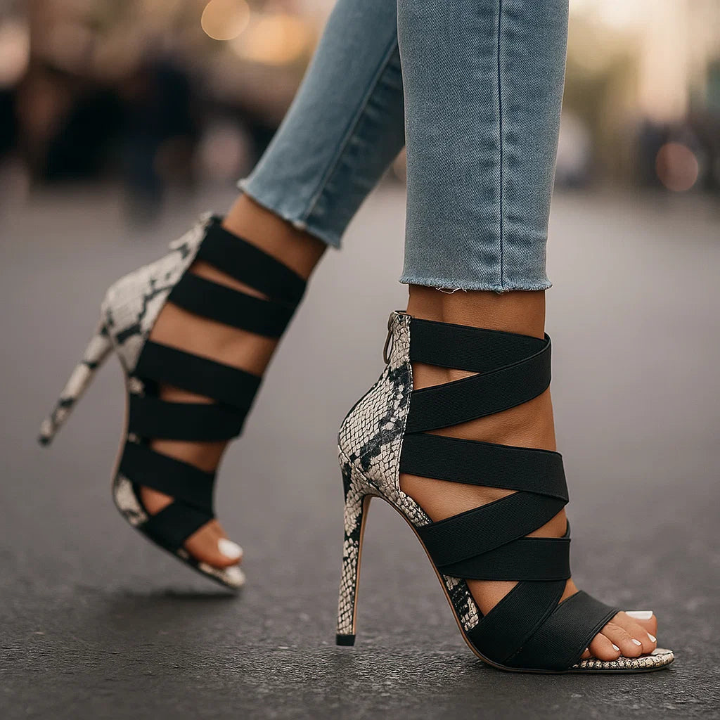 Ornella | Escarpins pointus à strass effet python
