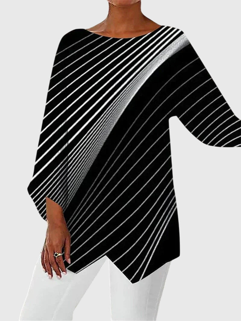 Solveige | Top asymétrique à imprimé graphique — Rayures diagonales