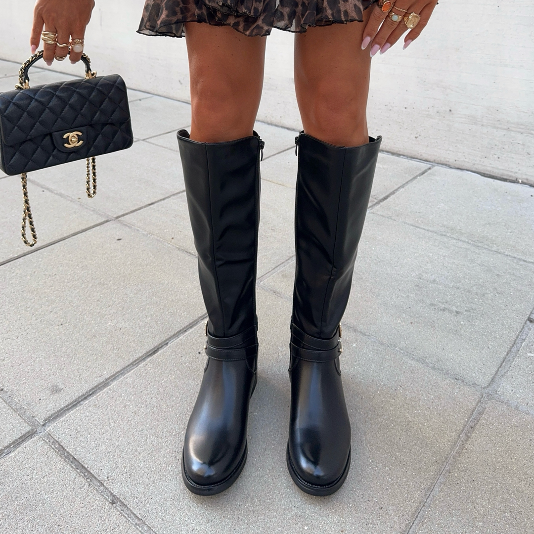 Maryse | Bottes noires fourrées à boucles