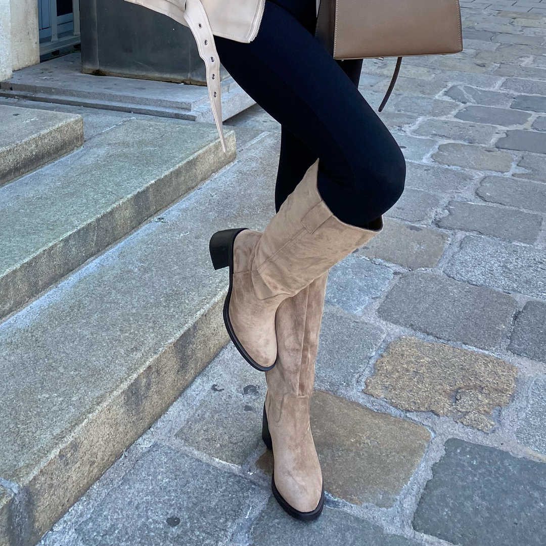Bérangère | Bottes hautes beiges à talon bloc
