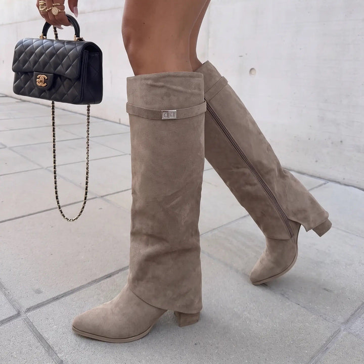 Ombeline | Bottes taupe à tige retournée