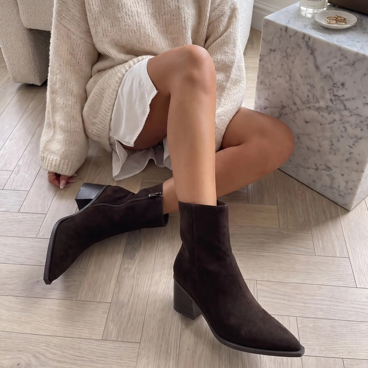 Hélène | Bottines marron foncé à talon stable