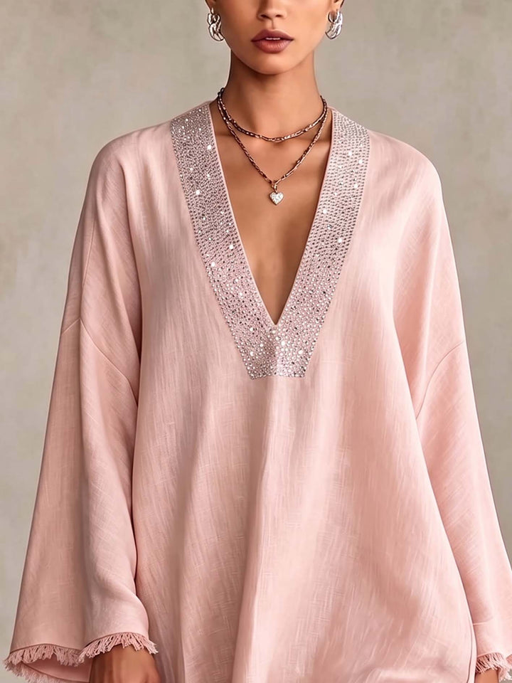 Sibylle — Robe courte à franges et strass