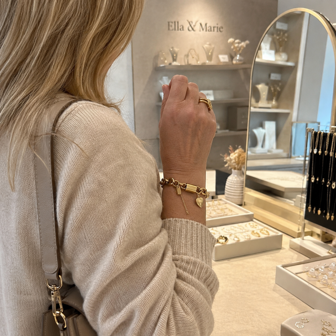Cadenas Cœur | Bracelet chaîne épais avec pendentif cœur et chaînette de sécurité