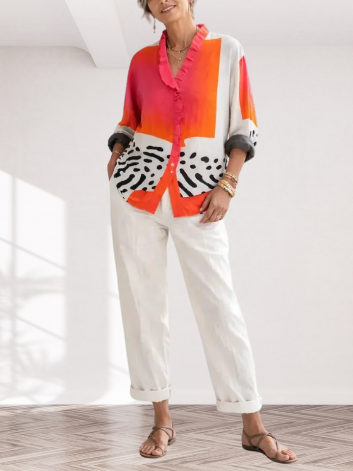 Cléophée | Blouse colorblock à volant