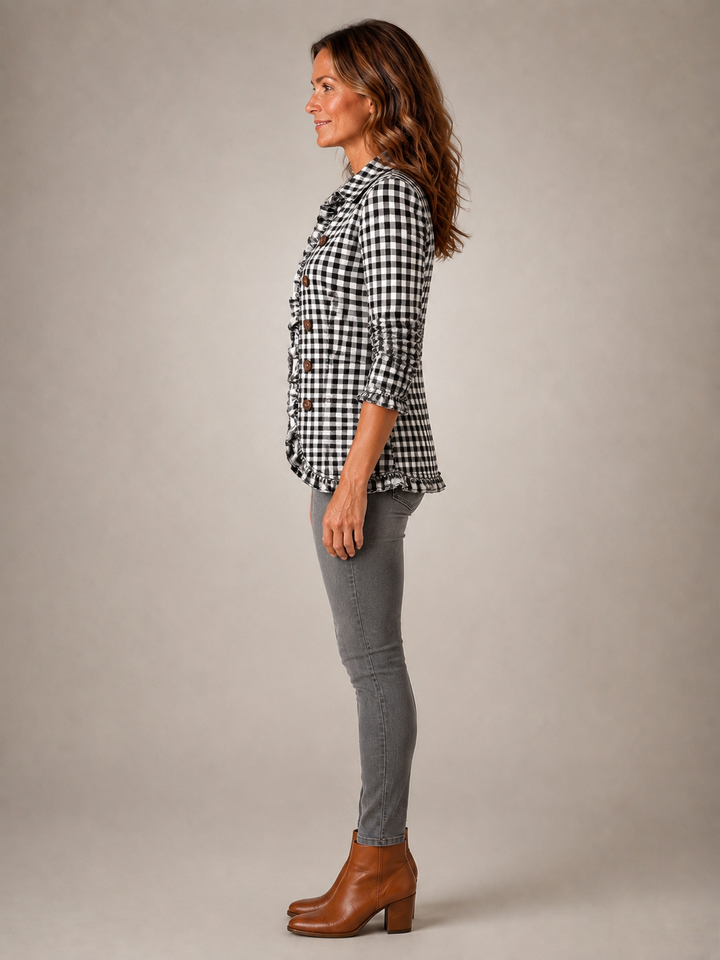 Charlene | Veste chemise volantée à carreaux