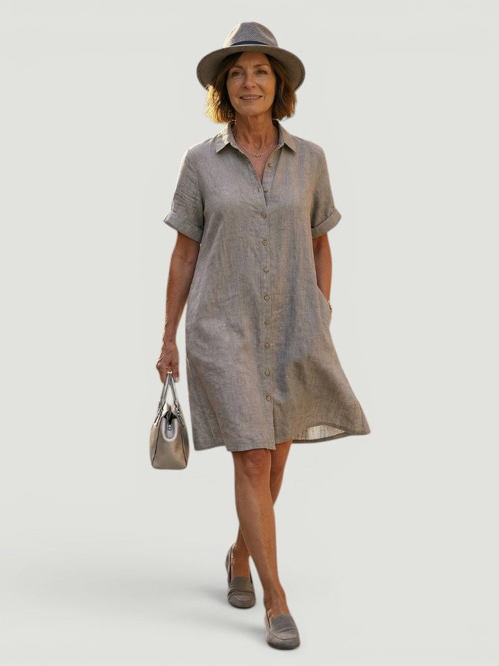 Lorène — Robe courte chemise à poches, coloris Gris lin
