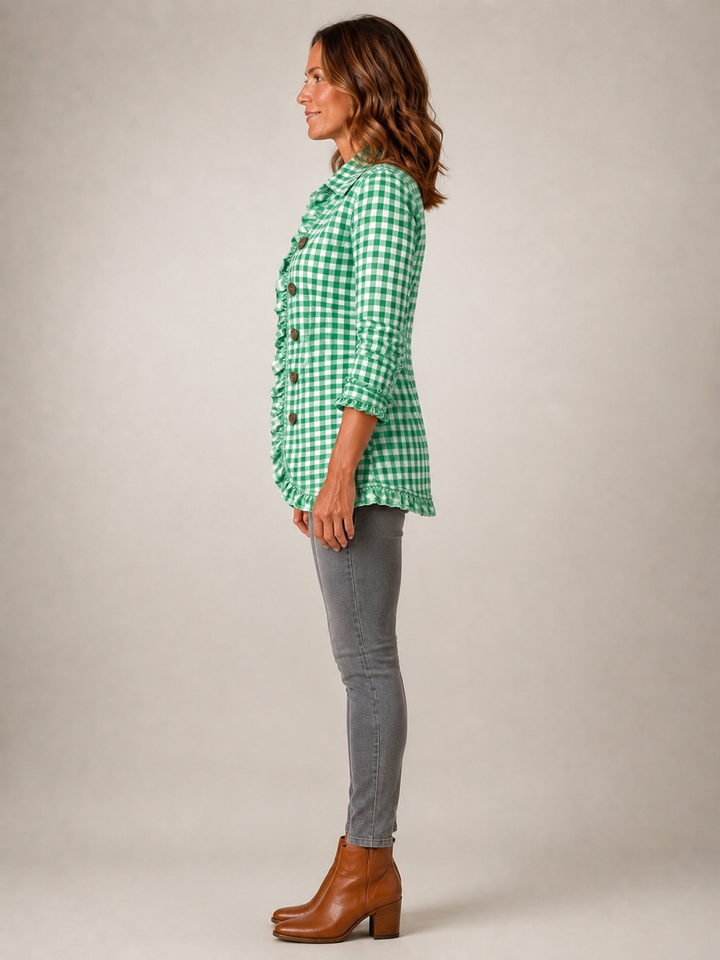 Charlene | Veste chemise volantée à carreaux