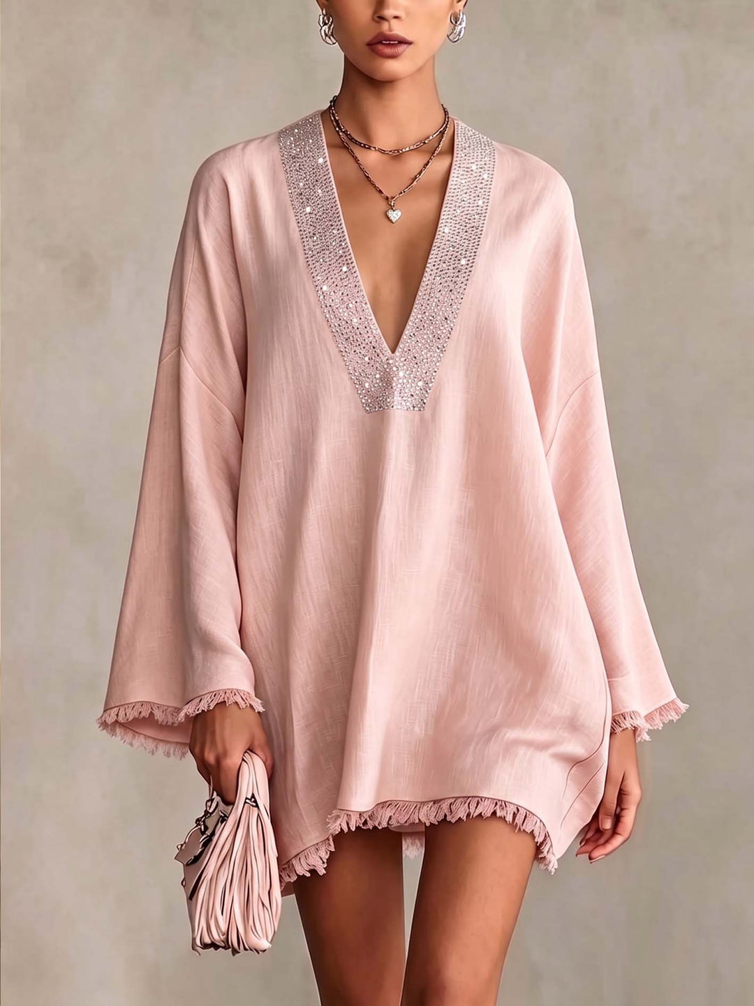Sibylle — Robe courte à franges et strass