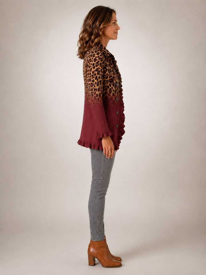 Talia | Blazer volanté léopard dégradé bordeaux