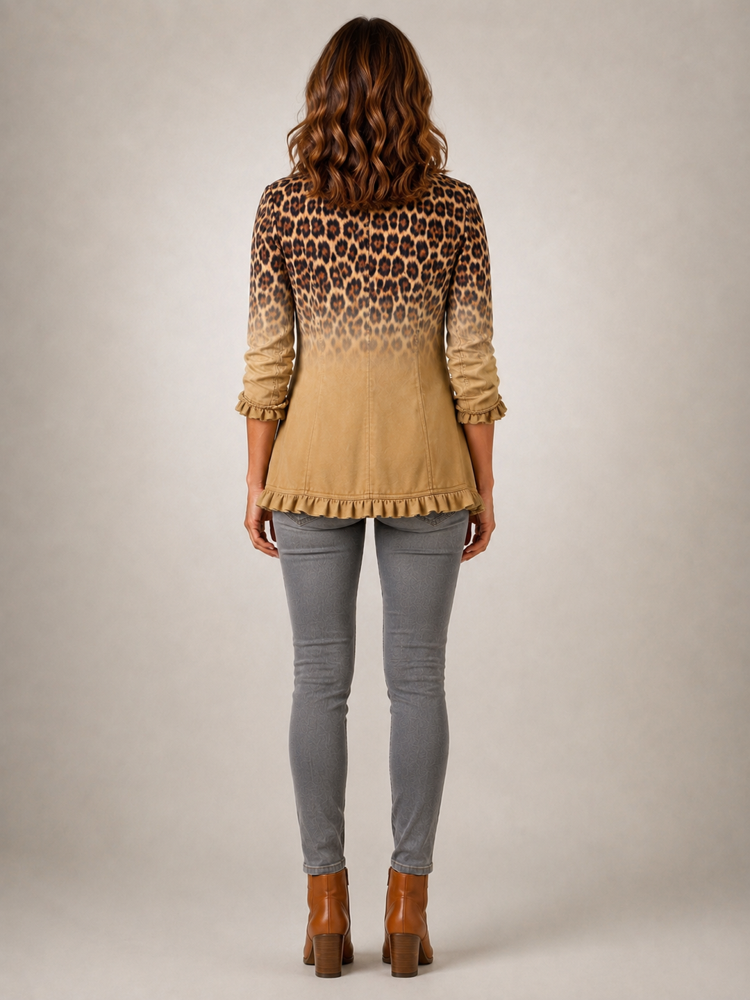 Marlowe | Blazer volanté léopard dégradé ocre