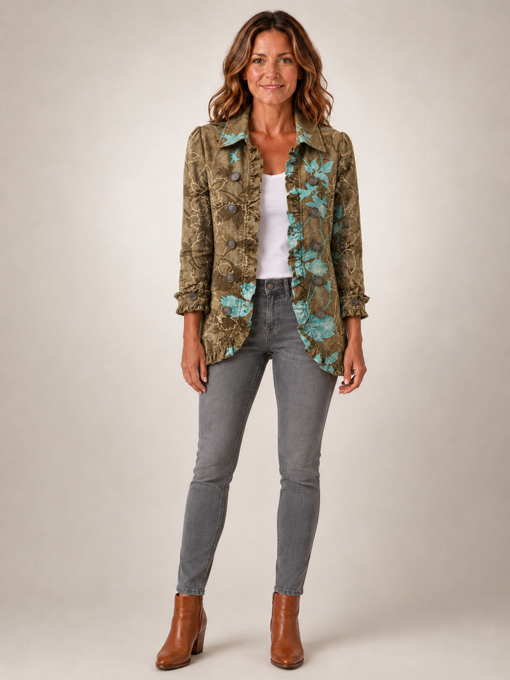 Sundara | Veste volantée bohème à imprimé floral dégradé