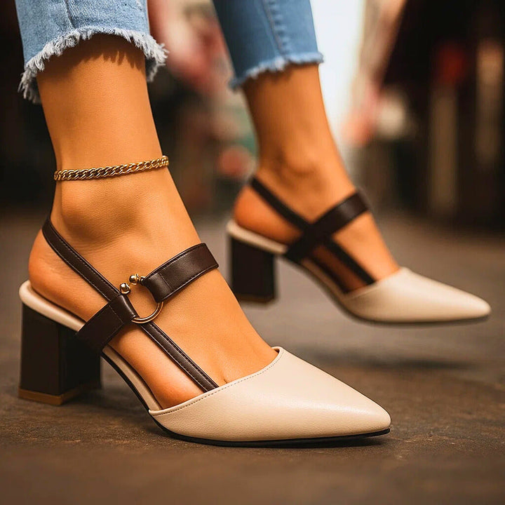 Solène | Escarpins slingback pointus à talon bloc