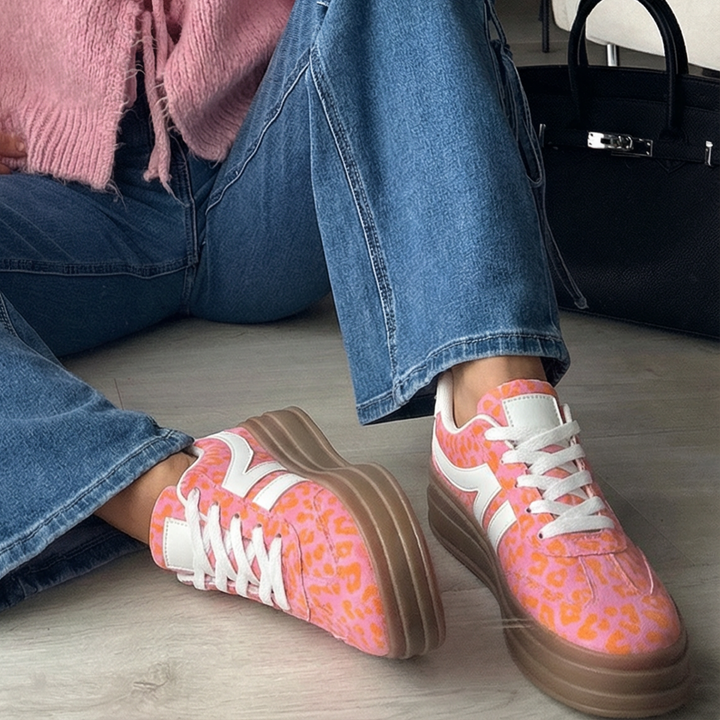 Rébecca | Baskets roses tachetées à plateforme