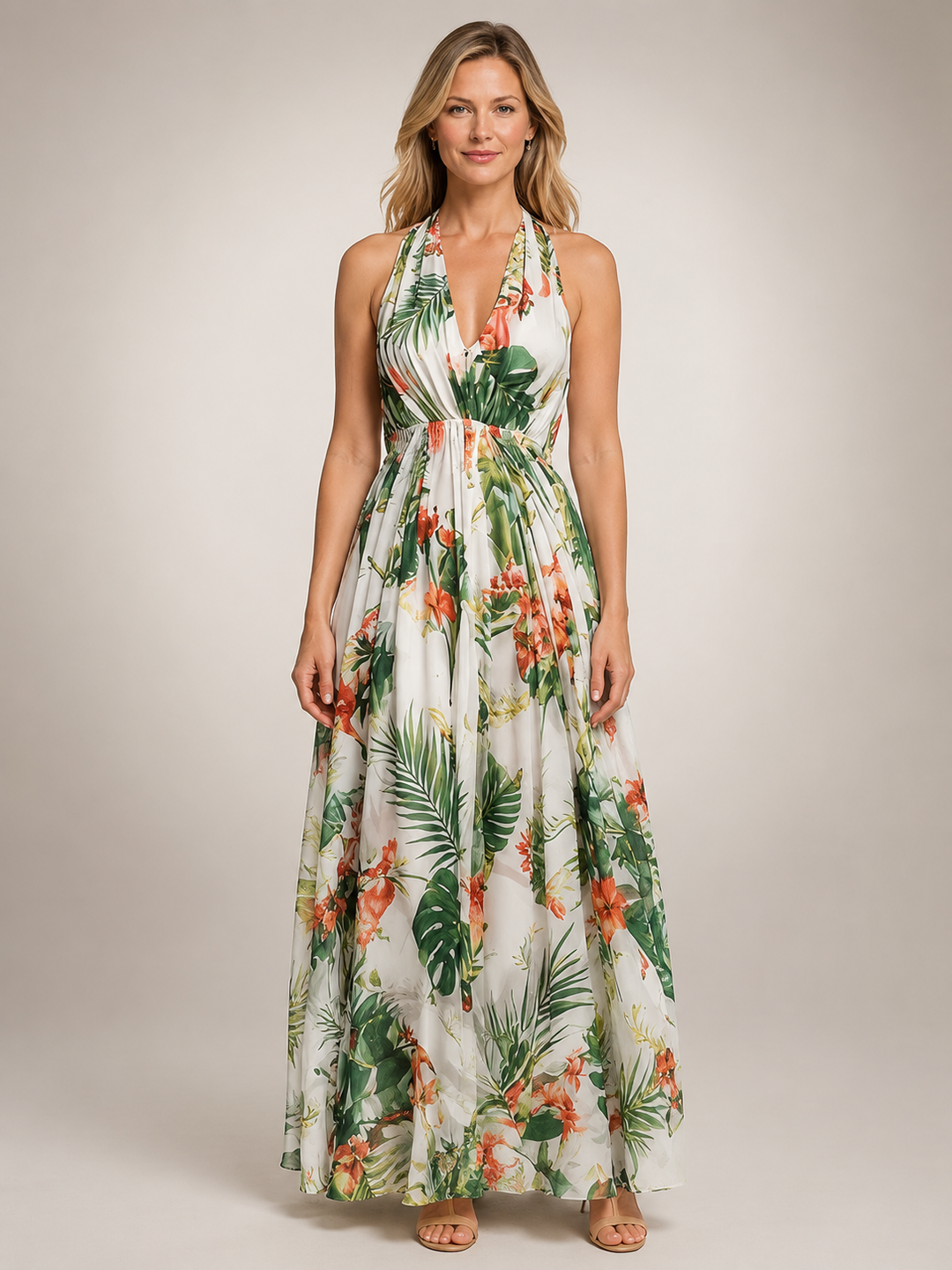 Rosemonde — Robe longue bohème à col licou, coloris Vert