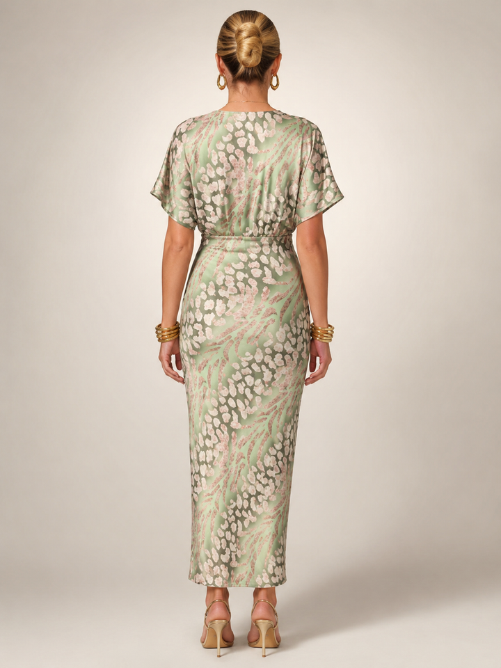 Calypso — Robe longue satinée à taille torsadée