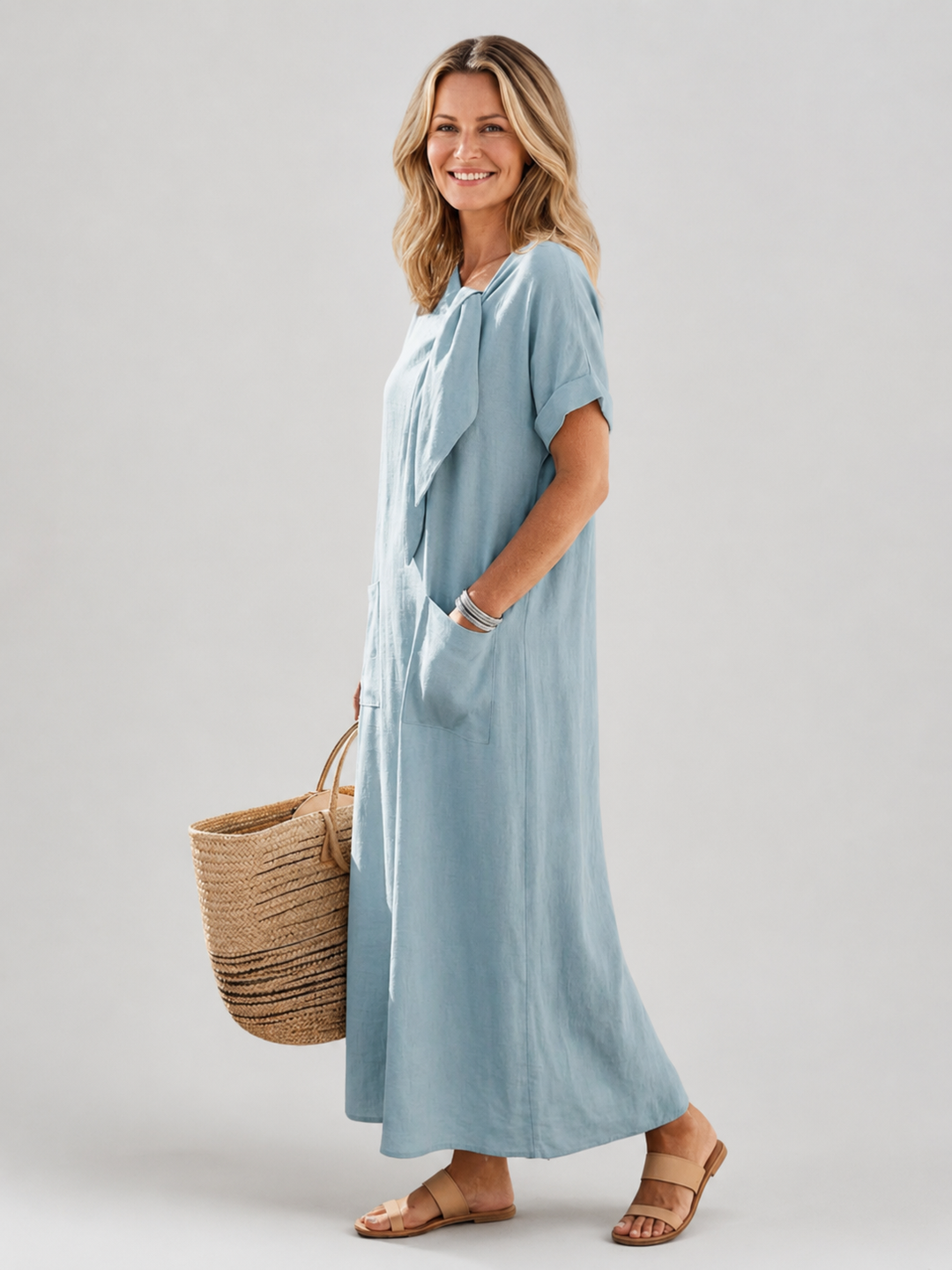 Amélie — Robe longue à col rond et poches