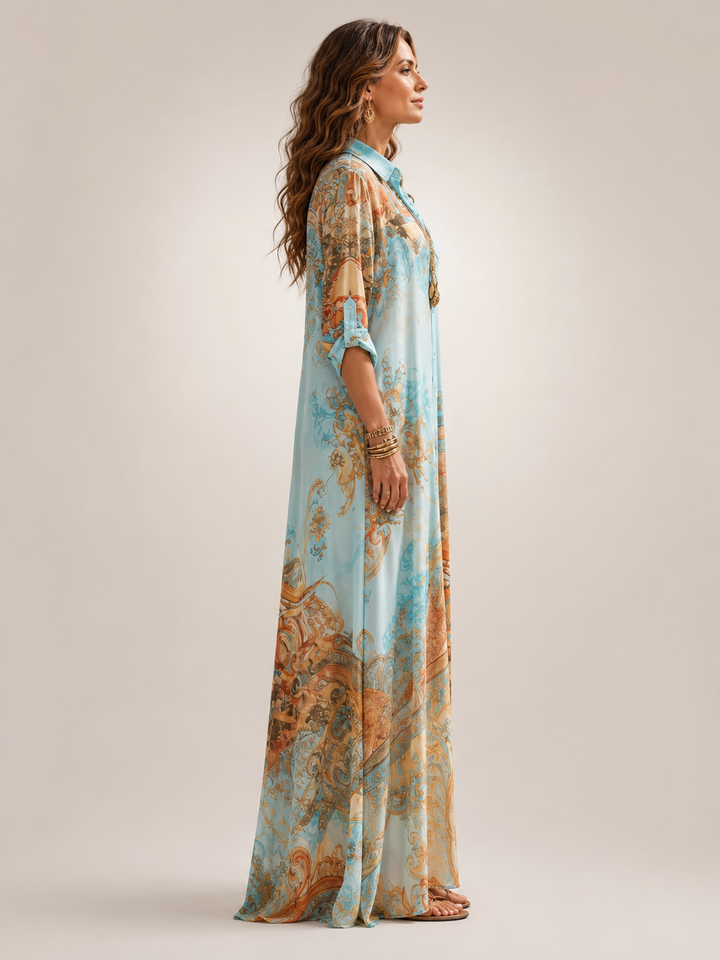 Aliénor — Robe longue fleurie boutonnée