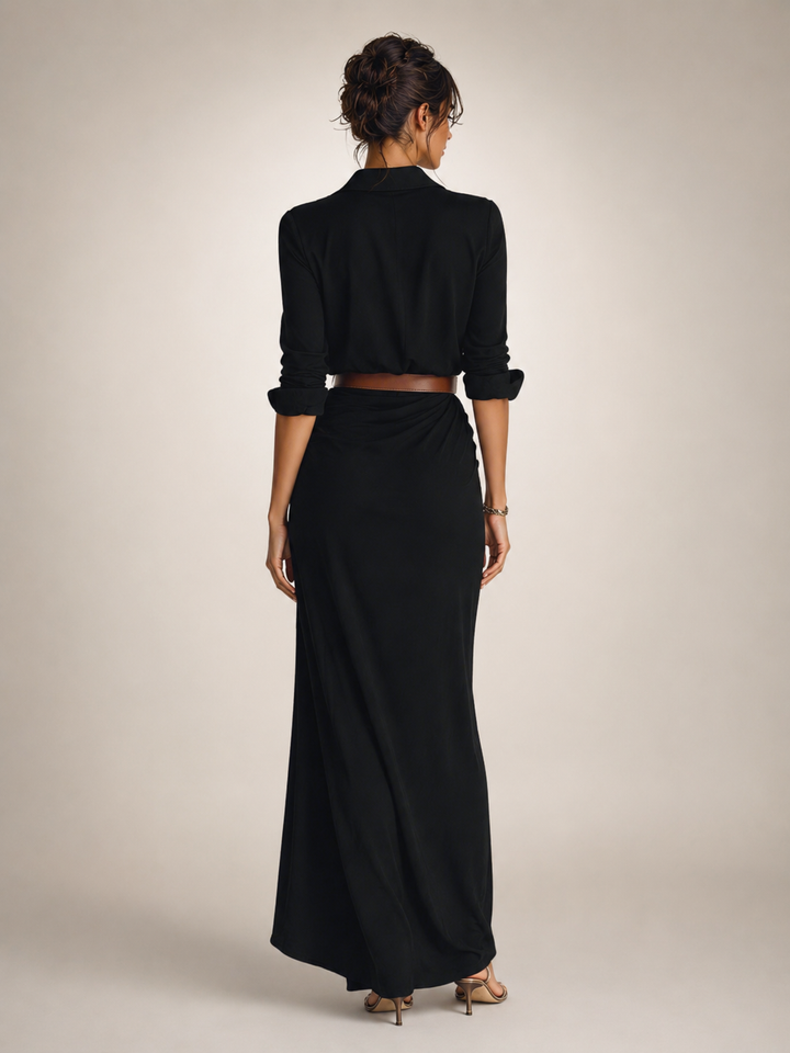 Judith — Robe longue chemise à col tailleur