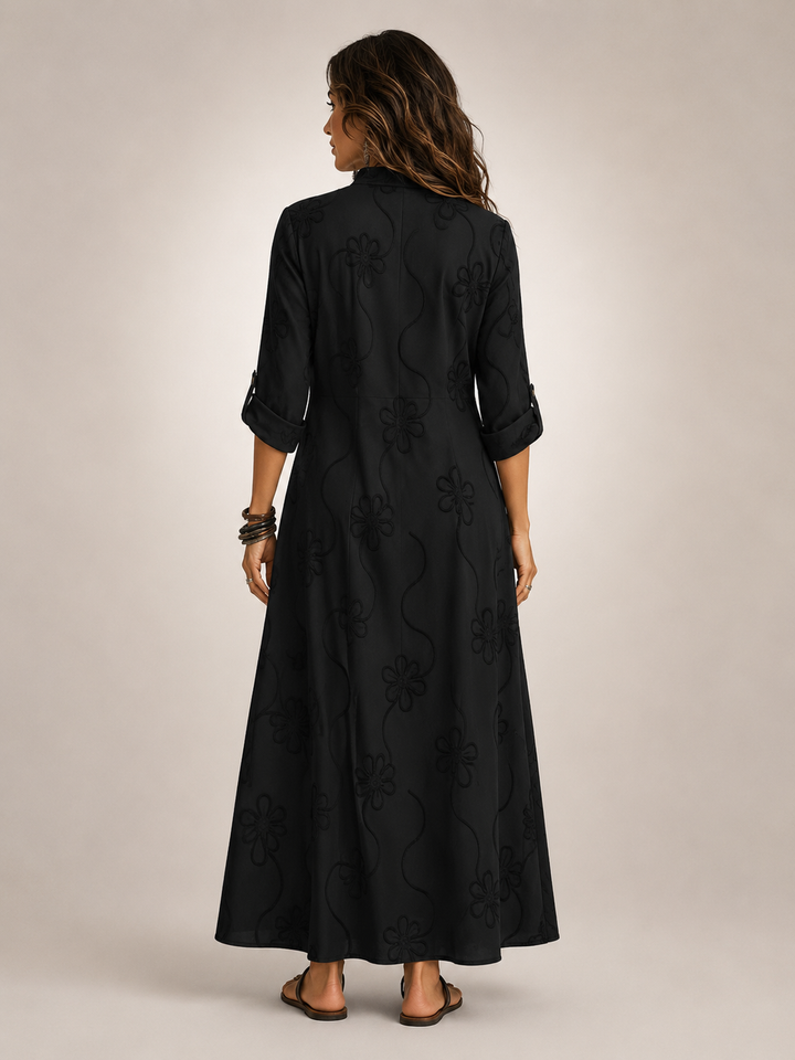 Maëlle — Robe longue chemise à fleurs brodées
