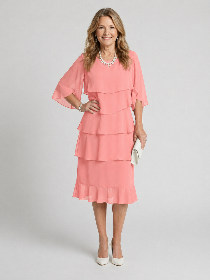 Clara — Robe à volants étagés et manches papillon, coloris Corail