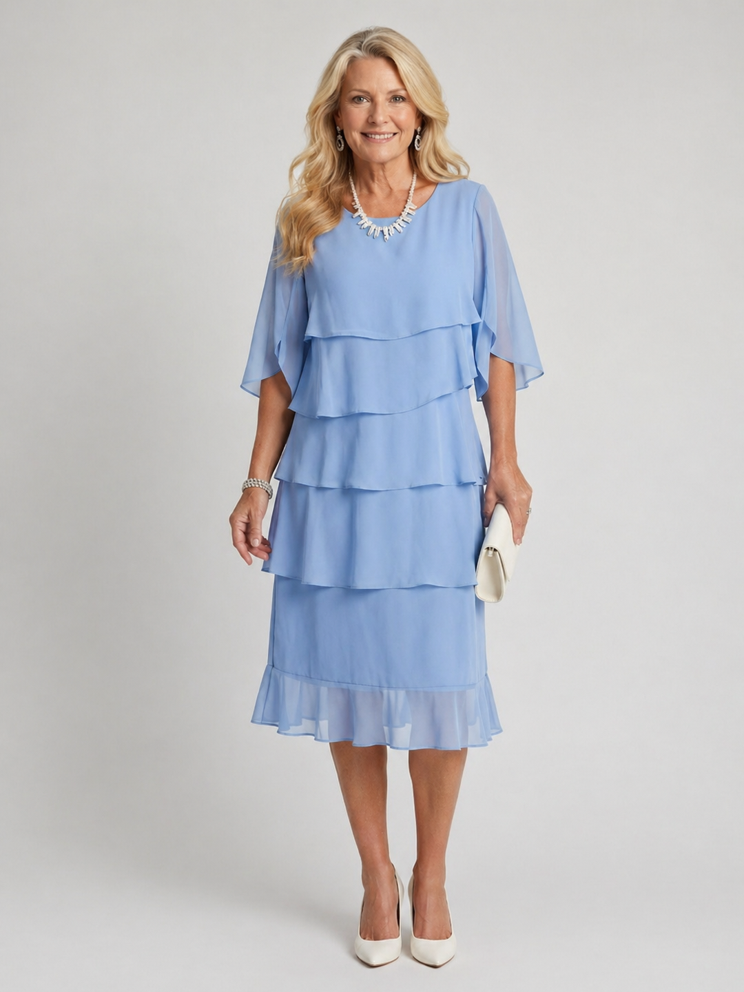 Clara — Robe à volants étagés et manches papillon, coloris Bleu ciel
