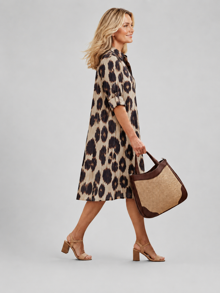 Karine — Robe courte chemise à motif animalier