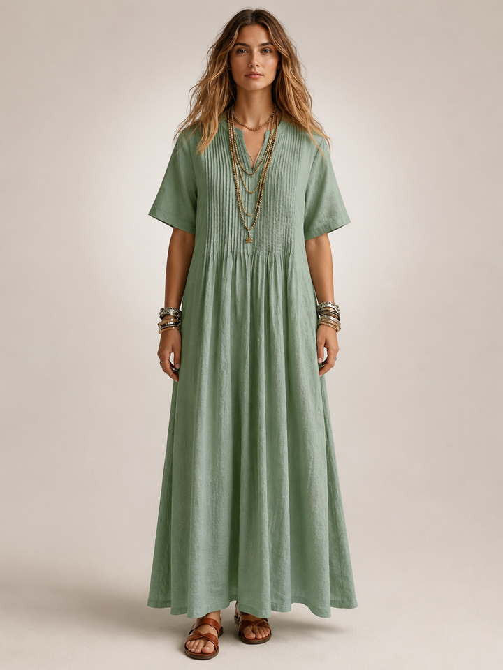 Améline — Robe longue plissée, coloris Vert
