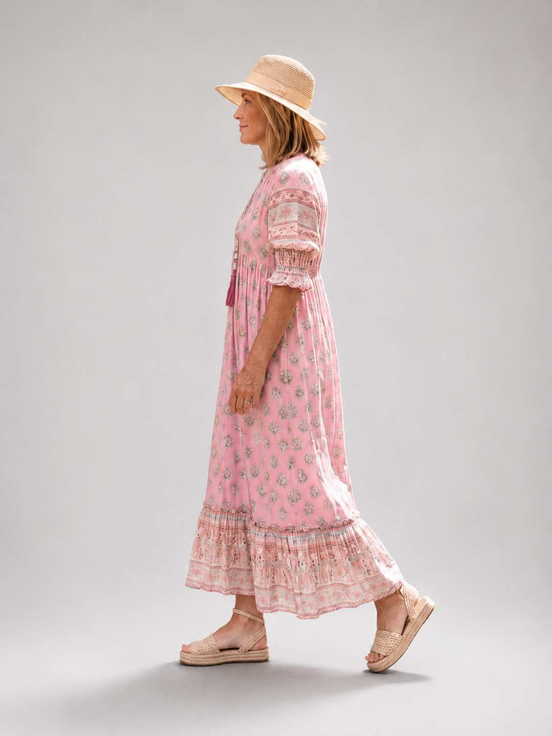 Isaline — Robe longue à imprimé block print